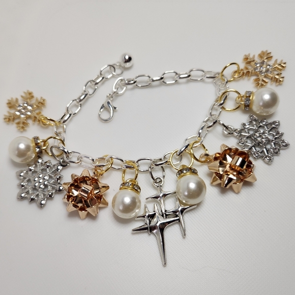 Elegant Gold and Silver Holiday Charm Bracelet - Picture 1 of 3
